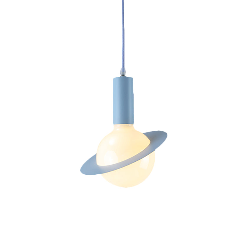 1 Light Dining Room Pendant Light with Ball White Glass Shade Post-Modern Pink/Blue/Green Hanging Lamp Kit Clearhalo 'Ceiling Lights' 'Glass shade' 'Glass' 'Modern Pendants' 'Modern' 'Pendant Lights' 'Pendants' Lighting' 769979