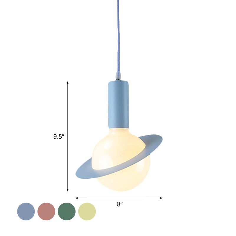 1 Light Dining Room Pendant Light with Ball White Glass Shade Post-Modern Pink/Blue/Green Hanging Lamp Kit Clearhalo 'Ceiling Lights' 'Glass shade' 'Glass' 'Modern Pendants' 'Modern' 'Pendant Lights' 'Pendants' Lighting' 769980