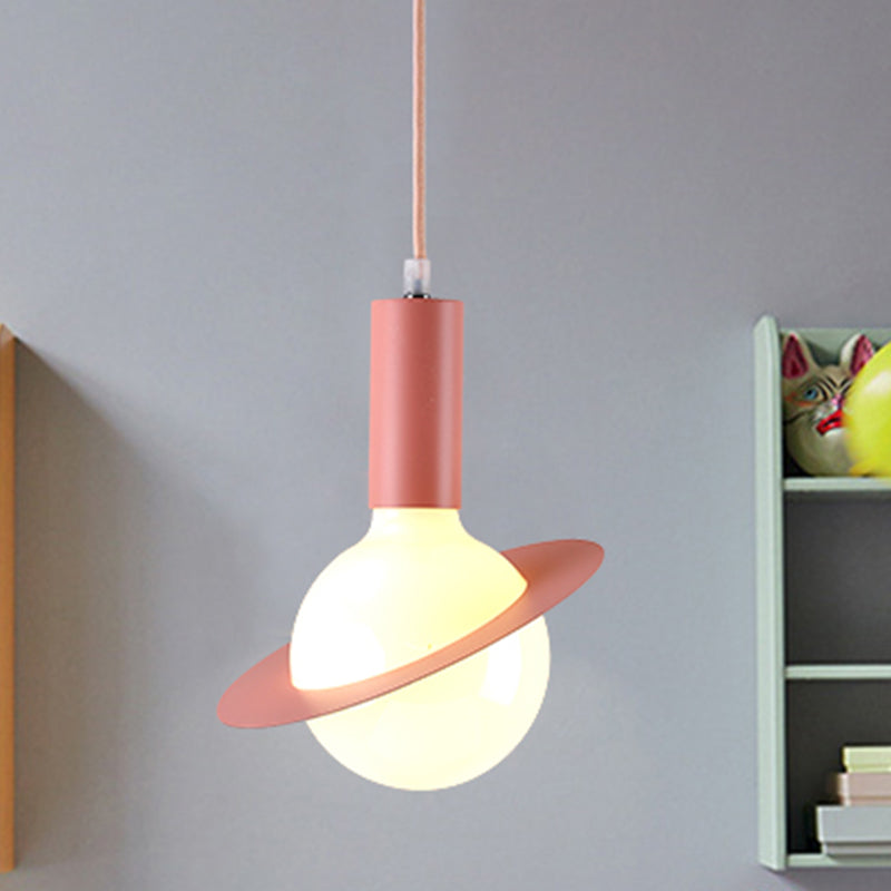 1 Light Dining Room Pendant Light with Ball White Glass Shade Post-Modern Pink/Blue/Green Hanging Lamp Kit Pink Clearhalo 'Ceiling Lights' 'Glass shade' 'Glass' 'Modern Pendants' 'Modern' 'Pendant Lights' 'Pendants' Lighting' 769984