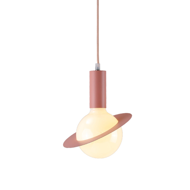 1 Light Dining Room Pendant Light with Ball White Glass Shade Post-Modern Pink/Blue/Green Hanging Lamp Kit Clearhalo 'Ceiling Lights' 'Glass shade' 'Glass' 'Modern Pendants' 'Modern' 'Pendant Lights' 'Pendants' Lighting' 769987