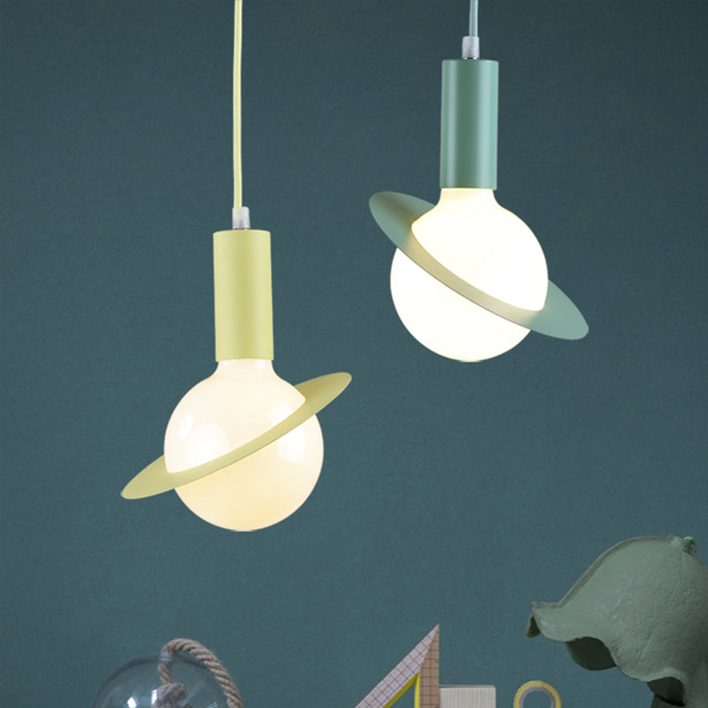 1 Light Dining Room Pendant Light with Ball White Glass Shade Post-Modern Pink/Blue/Green Hanging Lamp Kit Clearhalo 'Ceiling Lights' 'Glass shade' 'Glass' 'Modern Pendants' 'Modern' 'Pendant Lights' 'Pendants' Lighting' 769989