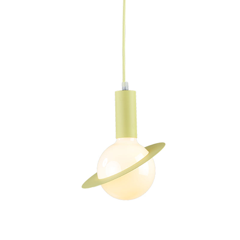 1 Light Dining Room Pendant Light with Ball White Glass Shade Post-Modern Pink/Blue/Green Hanging Lamp Kit Yellow Clearhalo 'Ceiling Lights' 'Glass shade' 'Glass' 'Modern Pendants' 'Modern' 'Pendant Lights' 'Pendants' Lighting' 769990