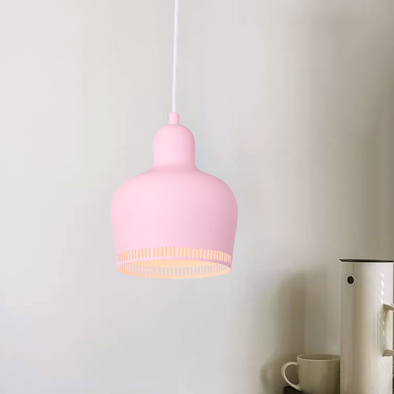 Bell Drop Suspension Pendant Nordic Metal 1 Light Pink/Blue/Yellow Hanging Ceiling Light for Bedroom Clearhalo 'Ceiling Lights' 'Modern Pendants' 'Modern' 'Pendant Lights' 'Pendants' Lighting' 769992