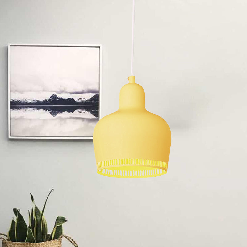 Bell Drop Suspension Pendant Nordic Metal 1 Light Pink/Blue/Yellow Hanging Ceiling Light for Bedroom Clearhalo 'Ceiling Lights' 'Modern Pendants' 'Modern' 'Pendant Lights' 'Pendants' Lighting' 770005