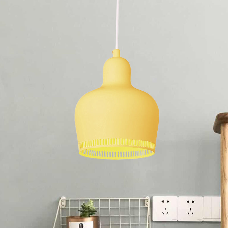 Bell Drop Suspension Pendant Nordic Metal 1 Light Pink/Blue/Yellow Hanging Ceiling Light for Bedroom Clearhalo 'Ceiling Lights' 'Modern Pendants' 'Modern' 'Pendant Lights' 'Pendants' Lighting' 770006