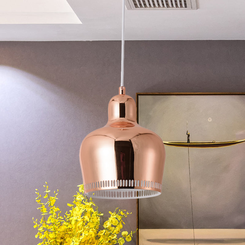 Bell Drop Suspension Pendant Nordic Metal 1 Light Pink/Blue/Yellow Hanging Ceiling Light for Bedroom Rose Gold Clearhalo 'Ceiling Lights' 'Modern Pendants' 'Modern' 'Pendant Lights' 'Pendants' Lighting' 770016