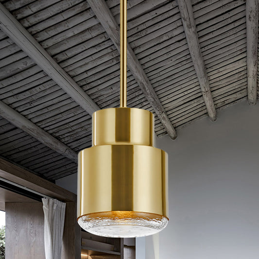 Cylinder Pendant Ceiling Light Post Modern Iron 1 Light Gold/Bronze Suspension Light for Living Room Gold Clearhalo 'Ceiling Lights' 'Modern Pendants' 'Modern' 'Pendant Lights' 'Pendants' Lighting' 770024