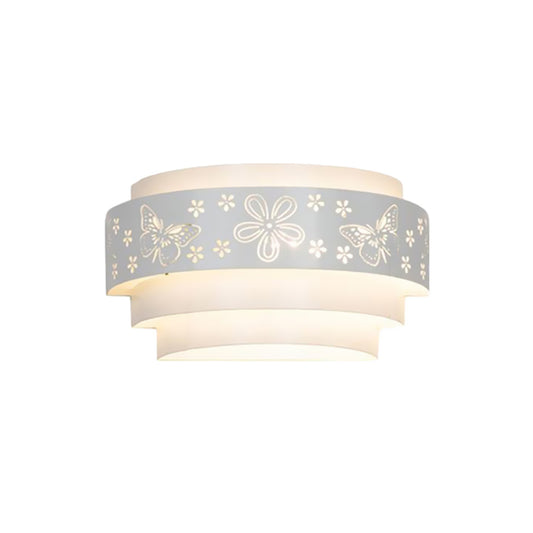 Tiered Wall Sconce Lamp Modern Metal 1 Bulb White Wall Mounted Light with Etched Pattern for Living Room Clearhalo 'Cast Iron' 'Glass' 'Industrial' 'Modern wall lights' 'Modern' 'Tiffany' 'Traditional wall lights' 'Wall Lamps & Sconces' 'Wall Lights' Lighting' 770062