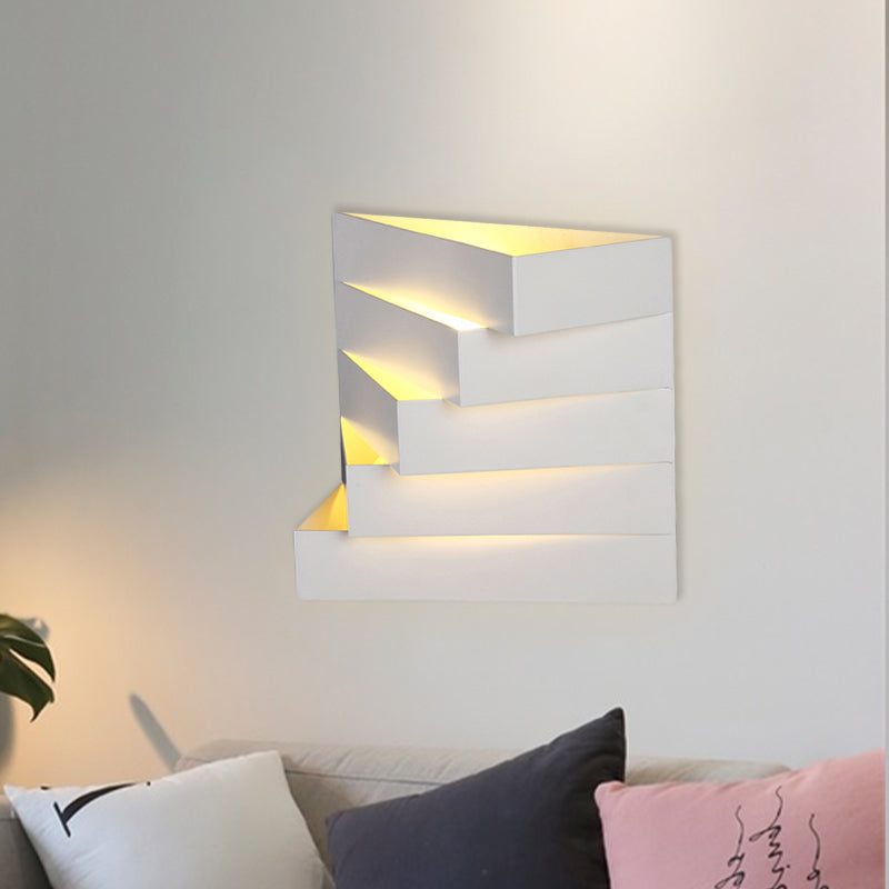 1 Light Living Room Wall Mounted Lighting with Stair Shaped Plaster Shade Wall Washer Lamp in White Clearhalo 'Cast Iron' 'Glass' 'Industrial' 'Modern wall lights' 'Modern' 'Tiffany' 'Traditional wall lights' 'Wall Lamps & Sconces' 'Wall Lights' Lighting' 770067