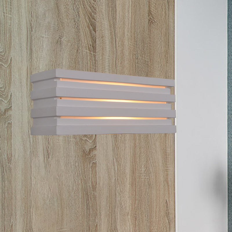 Rectangular Wall Lighting Fixture with Louvered Design Nordic Style Plaster 1 Light Indoor Wall Lamp in White Clearhalo 'Modern wall lights' 'Modern' 'Wall Lamps & Sconces' 'Wall Lights' Lighting' 770076