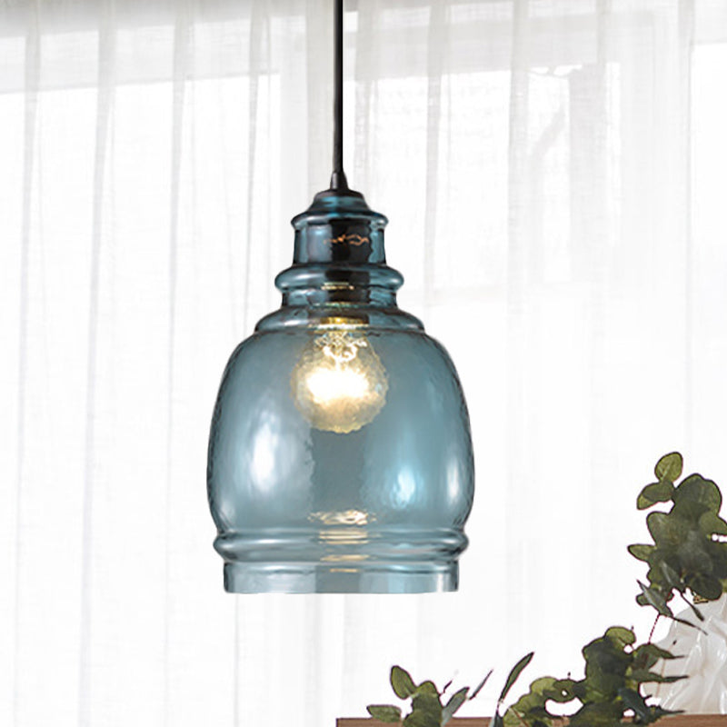 16/18/23.5 Wide Masion Jar Globe/Drum Pendant Light Blue Glass 1 Light Blue 6.5" Globe Clearhalo 'Ceiling Lights' 'Glass shade' 'Glass' 'Modern Pendants' 'Modern' 'Pendant Lights' 'Pendants' Lighting' 770080