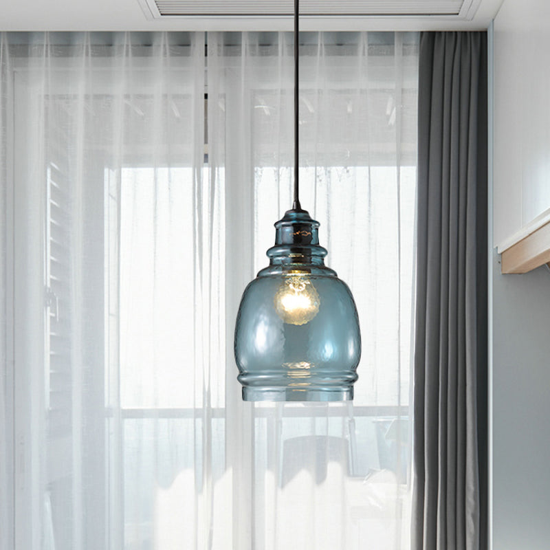 16/18/23.5 Wide Masion Jar Globe/Drum Pendant Light Blue Glass 1 Light Clearhalo 'Ceiling Lights' 'Glass shade' 'Glass' 'Modern Pendants' 'Modern' 'Pendant Lights' 'Pendants' Lighting' 770081