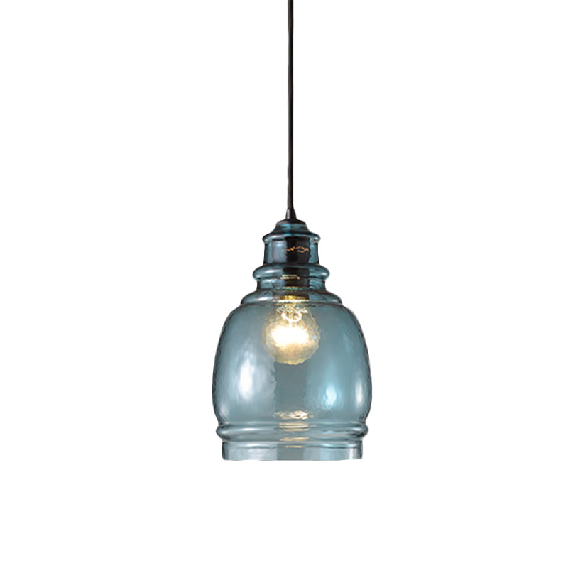 16/18/23.5 Wide Masion Jar Globe/Drum Pendant Light Blue Glass 1 Light Clearhalo 'Ceiling Lights' 'Glass shade' 'Glass' 'Modern Pendants' 'Modern' 'Pendant Lights' 'Pendants' Lighting' 770083