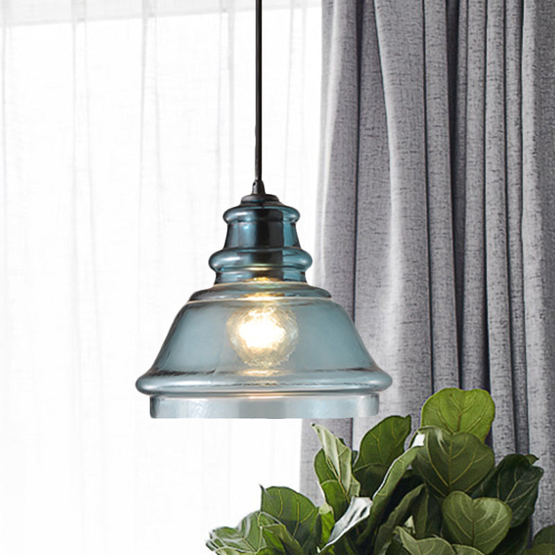 16/18/23.5 Wide Masion Jar Globe/Drum Pendant Light Blue Glass 1 Light Clearhalo 'Ceiling Lights' 'Glass shade' 'Glass' 'Modern Pendants' 'Modern' 'Pendant Lights' 'Pendants' Lighting' 770087