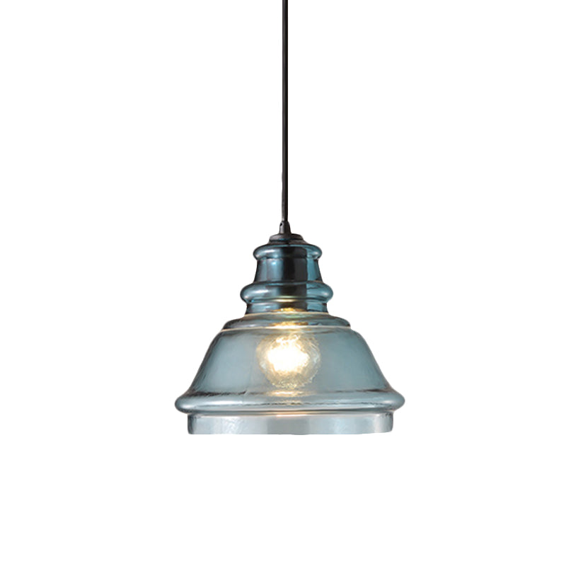 16/18/23.5 Wide Masion Jar Globe/Drum Pendant Light Blue Glass 1 Light Clearhalo 'Ceiling Lights' 'Glass shade' 'Glass' 'Modern Pendants' 'Modern' 'Pendant Lights' 'Pendants' Lighting' 770088