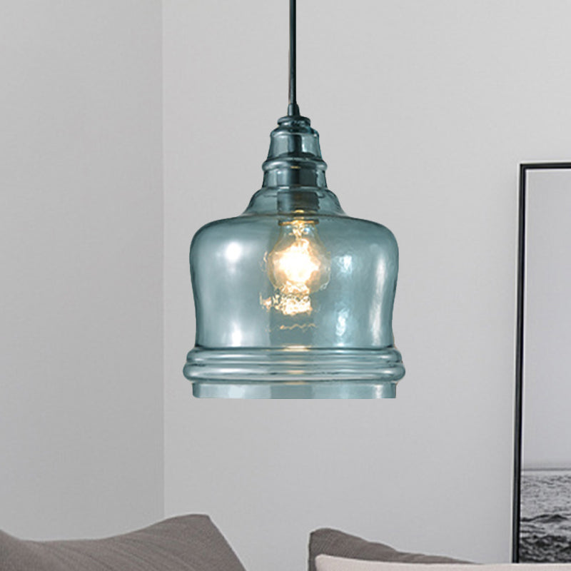 16/18/23.5 Wide Masion Jar Globe/Drum Pendant Light Blue Glass 1 Light Blue 8" Drum Clearhalo 'Ceiling Lights' 'Glass shade' 'Glass' 'Modern Pendants' 'Modern' 'Pendant Lights' 'Pendants' Lighting' 770090