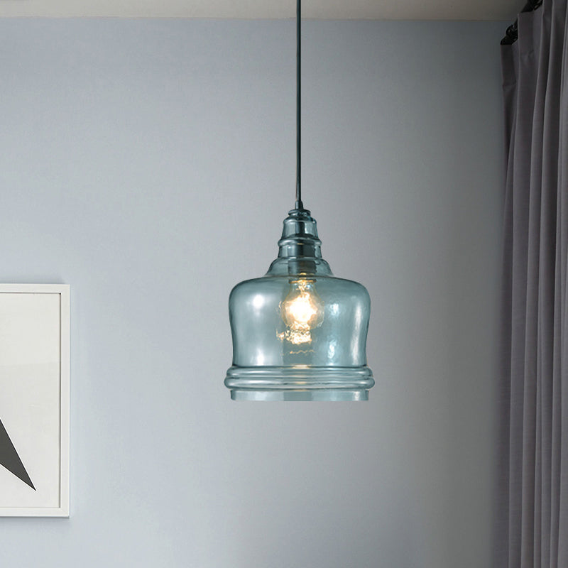 16/18/23.5 Wide Masion Jar Globe/Drum Pendant Light Blue Glass 1 Light Clearhalo 'Ceiling Lights' 'Glass shade' 'Glass' 'Modern Pendants' 'Modern' 'Pendant Lights' 'Pendants' Lighting' 770091