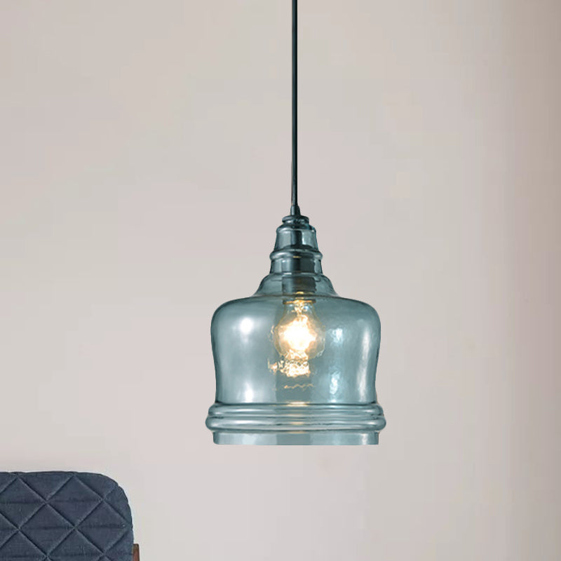 16/18/23.5 Wide Masion Jar Globe/Drum Pendant Light Blue Glass 1 Light Clearhalo 'Ceiling Lights' 'Glass shade' 'Glass' 'Modern Pendants' 'Modern' 'Pendant Lights' 'Pendants' Lighting' 770092