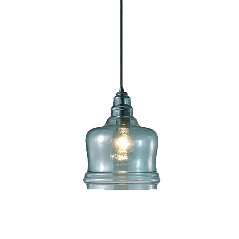 16/18/23.5 Wide Masion Jar Globe/Drum Pendant Light Blue Glass 1 Light Clearhalo 'Ceiling Lights' 'Glass shade' 'Glass' 'Modern Pendants' 'Modern' 'Pendant Lights' 'Pendants' Lighting' 770093