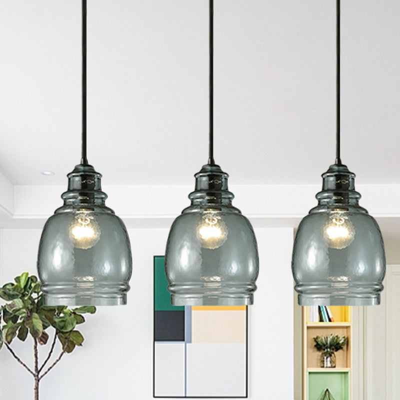 16/18/23.5 Wide Masion Jar Globe/Drum Pendant Light Blue Glass 1 Light Blue 25.5" Multiple Headlights-Same Type Clearhalo 'Ceiling Lights' 'Glass shade' 'Glass' 'Modern Pendants' 'Modern' 'Pendant Lights' 'Pendants' Lighting' 770095