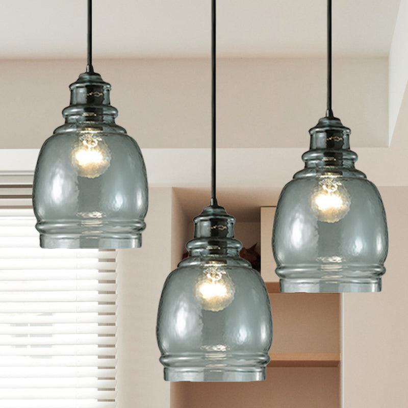 16/18/23.5 Wide Masion Jar Globe/Drum Pendant Light Blue Glass 1 Light Blue 18" Multiple Headlights-Same Type Clearhalo 'Ceiling Lights' 'Glass shade' 'Glass' 'Modern Pendants' 'Modern' 'Pendant Lights' 'Pendants' Lighting' 770100