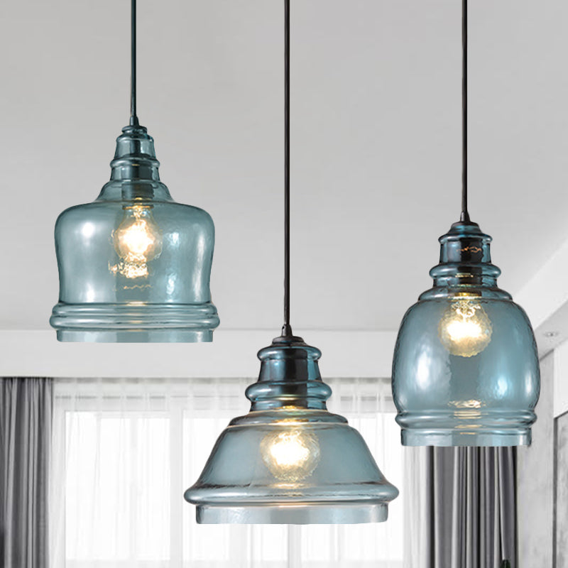 16/18/23.5 Wide Masion Jar Globe/Drum Pendant Light Blue Glass 1 Light Blue 16" Multiple Headlights-Different Type Clearhalo 'Ceiling Lights' 'Glass shade' 'Glass' 'Modern Pendants' 'Modern' 'Pendant Lights' 'Pendants' Lighting' 770105