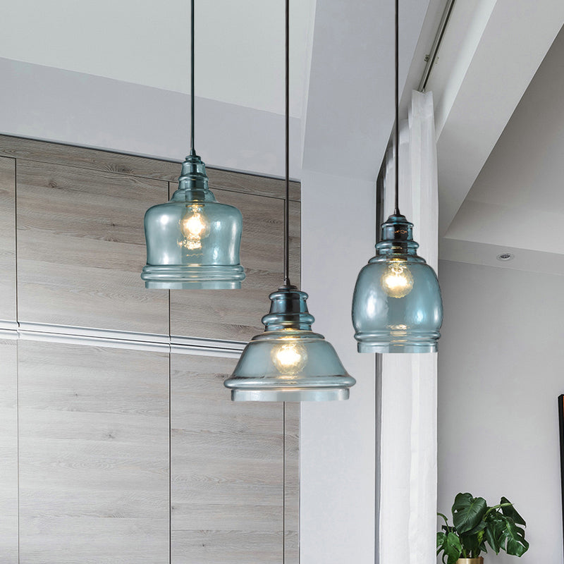 16/18/23.5 Wide Masion Jar Globe/Drum Pendant Light Blue Glass 1 Light Clearhalo 'Ceiling Lights' 'Glass shade' 'Glass' 'Modern Pendants' 'Modern' 'Pendant Lights' 'Pendants' Lighting' 770106