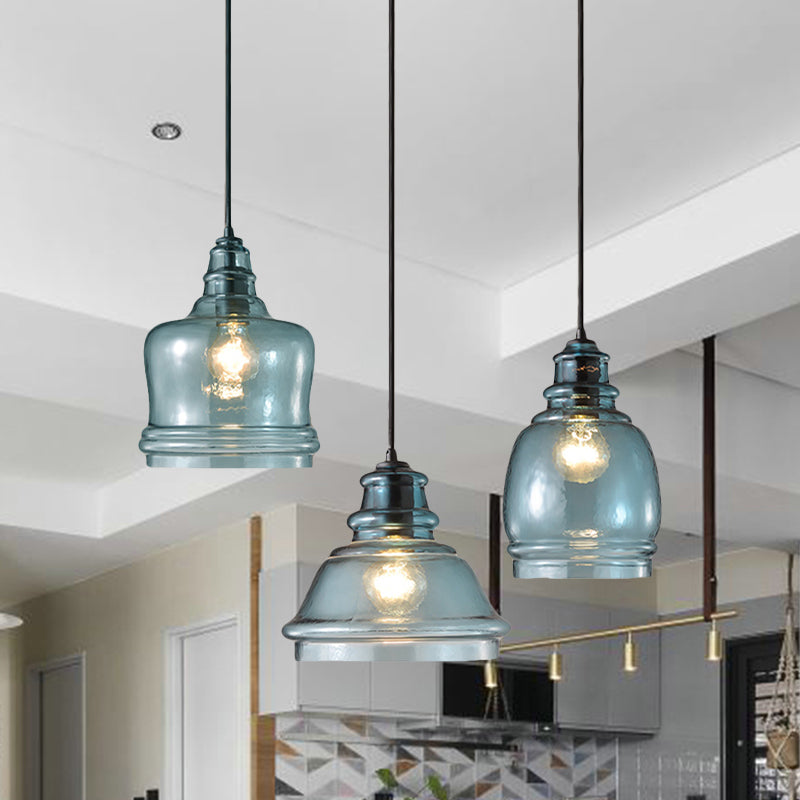 16/18/23.5 Wide Masion Jar Globe/Drum Pendant Light Blue Glass 1 Light Clearhalo 'Ceiling Lights' 'Glass shade' 'Glass' 'Modern Pendants' 'Modern' 'Pendant Lights' 'Pendants' Lighting' 770107