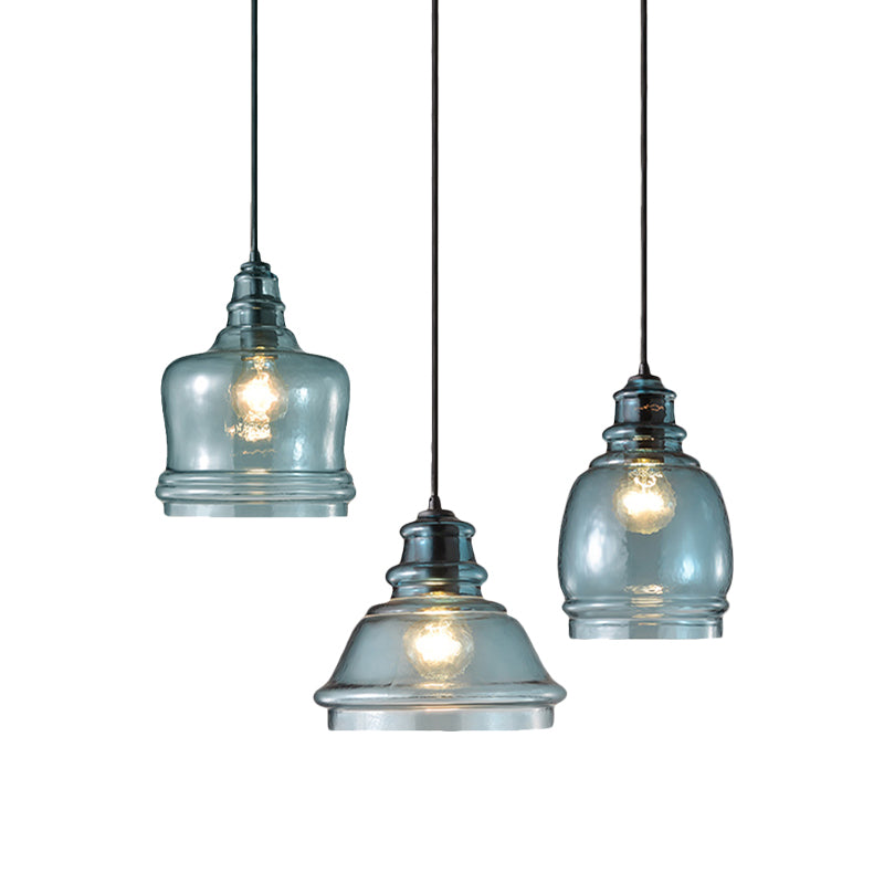 16/18/23.5 Wide Masion Jar Globe/Drum Pendant Light Blue Glass 1 Light Clearhalo 'Ceiling Lights' 'Glass shade' 'Glass' 'Modern Pendants' 'Modern' 'Pendant Lights' 'Pendants' Lighting' 770108