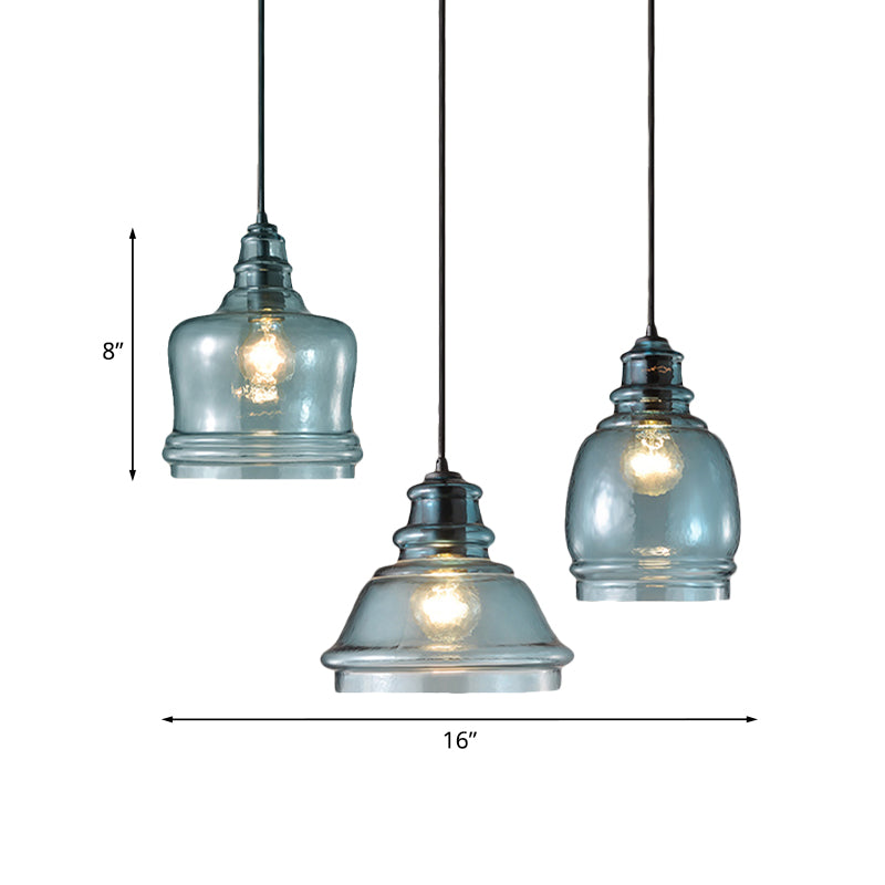 16/18/23.5 Wide Masion Jar Globe/Drum Pendant Light Blue Glass 1 Light Clearhalo 'Ceiling Lights' 'Glass shade' 'Glass' 'Modern Pendants' 'Modern' 'Pendant Lights' 'Pendants' Lighting' 770109