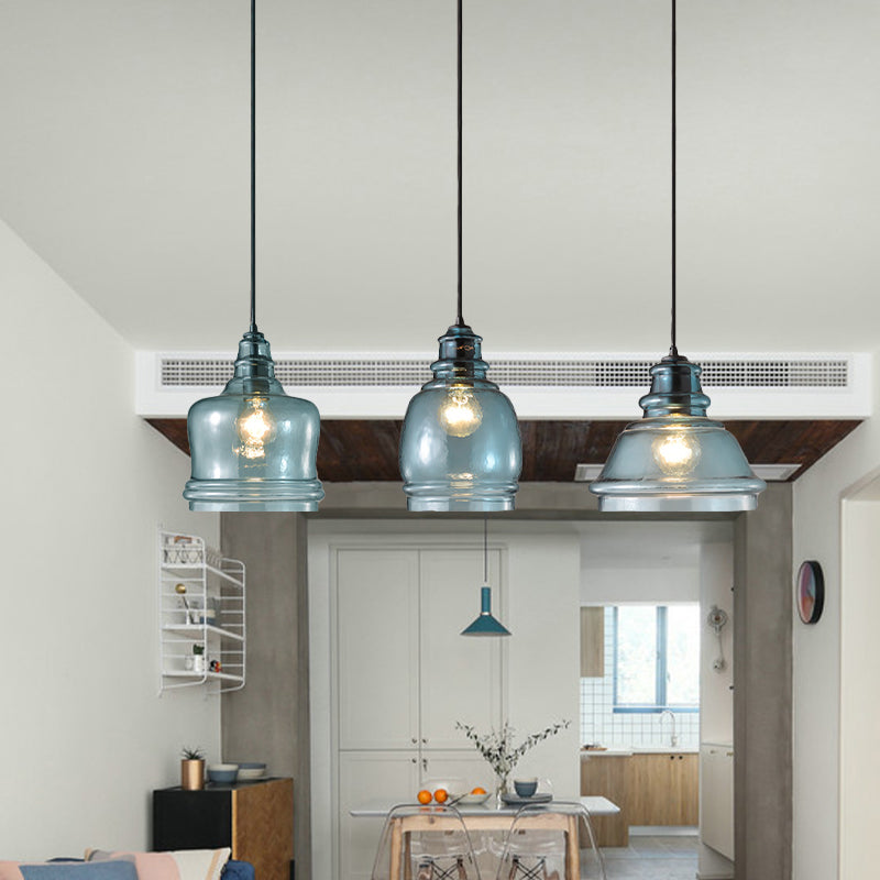 16/18/23.5 Wide Masion Jar Globe/Drum Pendant Light Blue Glass 1 Light Clearhalo 'Ceiling Lights' 'Glass shade' 'Glass' 'Modern Pendants' 'Modern' 'Pendant Lights' 'Pendants' Lighting' 770111