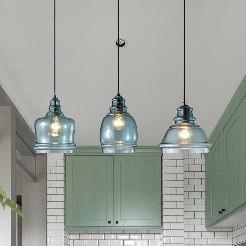 16/18/23.5 Wide Masion Jar Globe/Drum Pendant Light Blue Glass 1 Light Clearhalo 'Ceiling Lights' 'Glass shade' 'Glass' 'Modern Pendants' 'Modern' 'Pendant Lights' 'Pendants' Lighting' 770112