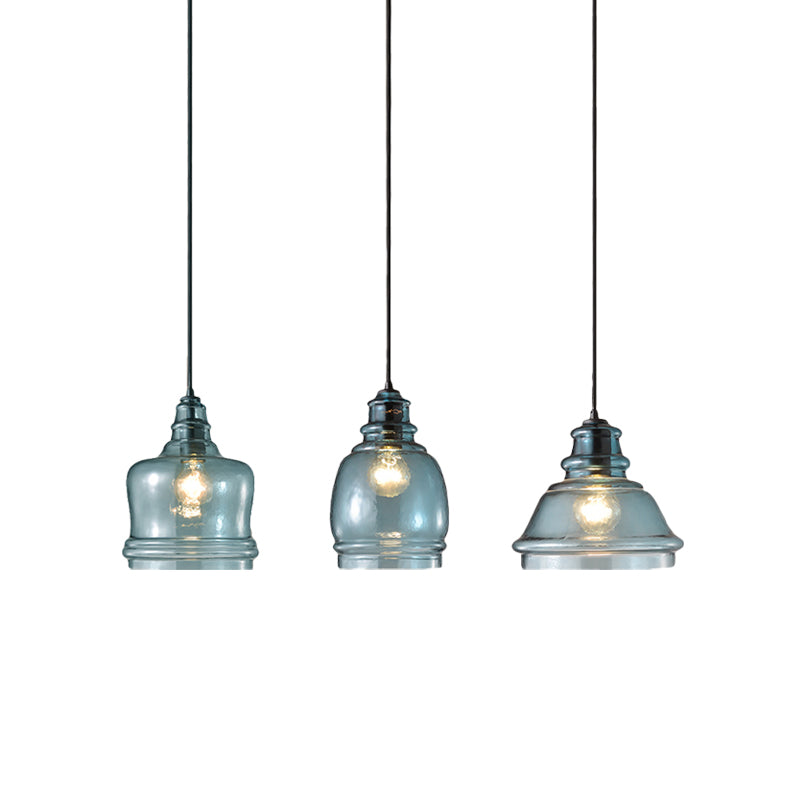 16/18/23.5 Wide Masion Jar Globe/Drum Pendant Light Blue Glass 1 Light Clearhalo 'Ceiling Lights' 'Glass shade' 'Glass' 'Modern Pendants' 'Modern' 'Pendant Lights' 'Pendants' Lighting' 770113