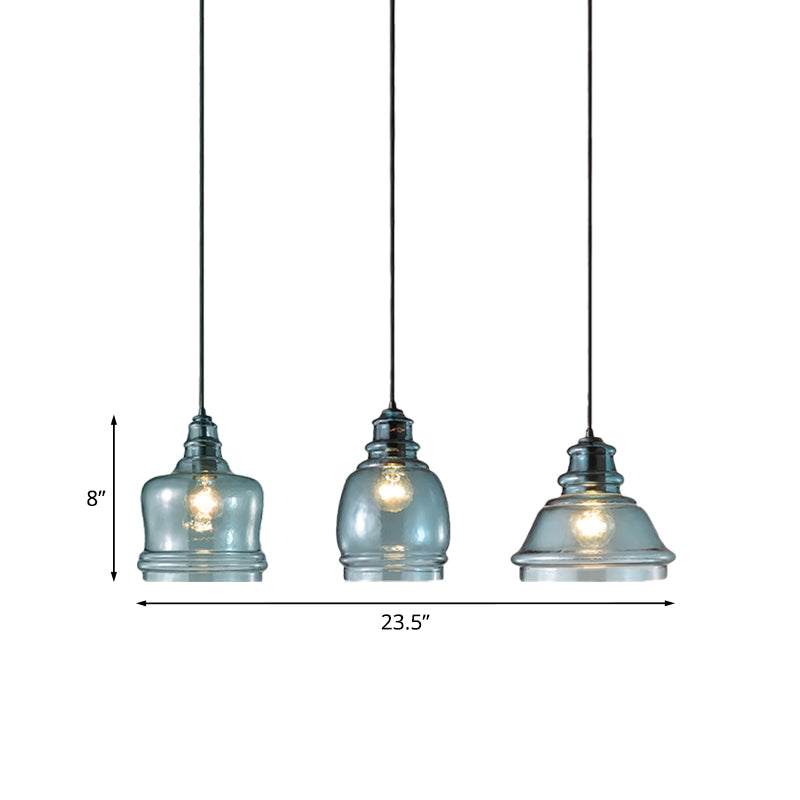 16/18/23.5 Wide Masion Jar Globe/Drum Pendant Light Blue Glass 1 Light Clearhalo 'Ceiling Lights' 'Glass shade' 'Glass' 'Modern Pendants' 'Modern' 'Pendant Lights' 'Pendants' Lighting' 770114