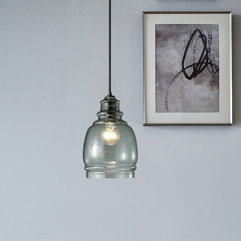 16/18/23.5 Wide Masion Jar Globe/Drum Pendant Light Blue Glass 1 Light Clearhalo 'Ceiling Lights' 'Glass shade' 'Glass' 'Modern Pendants' 'Modern' 'Pendant Lights' 'Pendants' Lighting' 770116