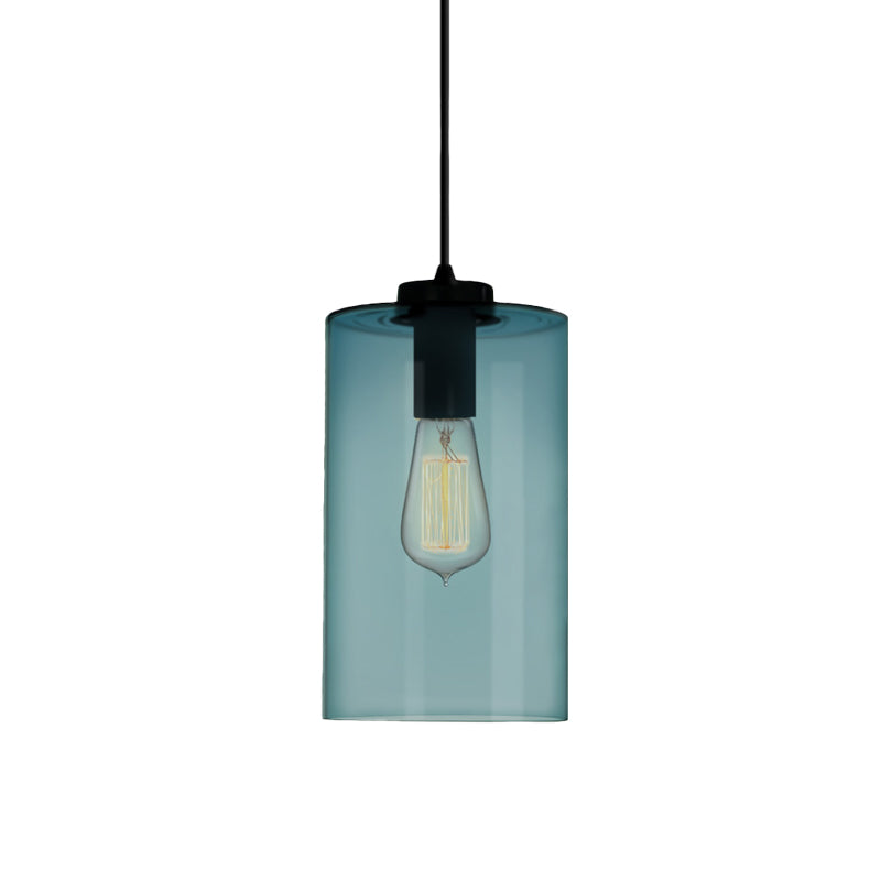 Contemporary 1 Light Pendant Lamp with Blue Glass Shade Black Global/Dome/Barrel Shape Ceiling Pendant Light Clearhalo 'Ceiling Lights' 'Glass shade' 'Glass' 'Modern Pendants' 'Modern' 'Pendant Lights' 'Pendants' Lighting' 770123