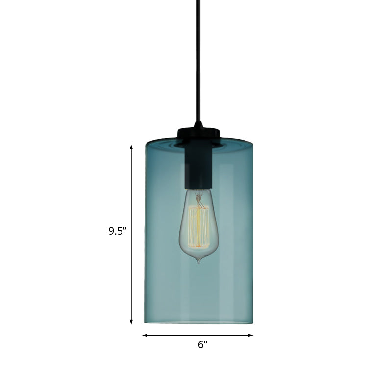 Contemporary 1 Light Pendant Lamp with Blue Glass Shade Black Global/Dome/Barrel Shape Ceiling Pendant Light Clearhalo 'Ceiling Lights' 'Glass shade' 'Glass' 'Modern Pendants' 'Modern' 'Pendant Lights' 'Pendants' Lighting' 770124