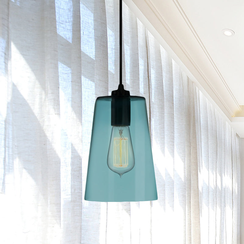 Contemporary 1 Light Pendant Lamp with Blue Glass Shade Black Global/Dome/Barrel Shape Ceiling Pendant Light Clearhalo 'Ceiling Lights' 'Glass shade' 'Glass' 'Modern Pendants' 'Modern' 'Pendant Lights' 'Pendants' Lighting' 770127