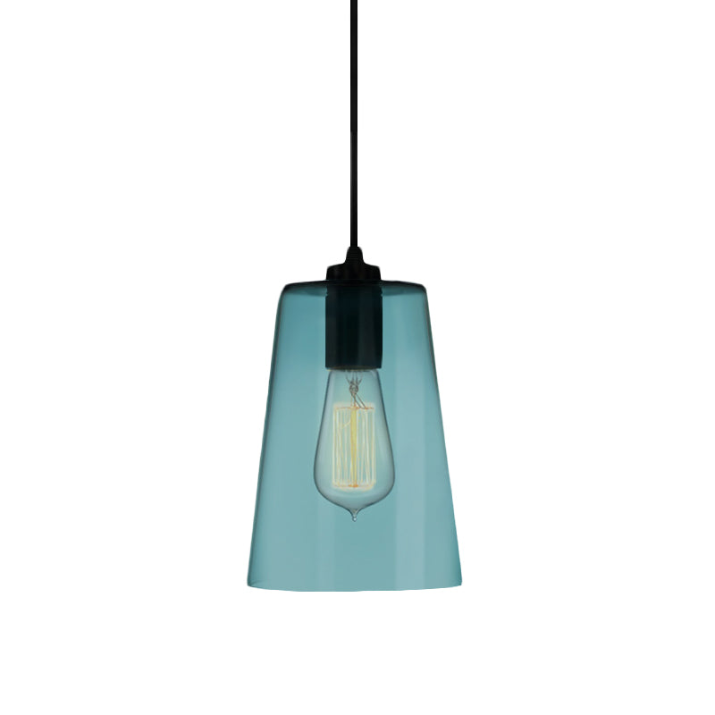 Contemporary 1 Light Pendant Lamp with Blue Glass Shade Black Global/Dome/Barrel Shape Ceiling Pendant Light Clearhalo 'Ceiling Lights' 'Glass shade' 'Glass' 'Modern Pendants' 'Modern' 'Pendant Lights' 'Pendants' Lighting' 770128