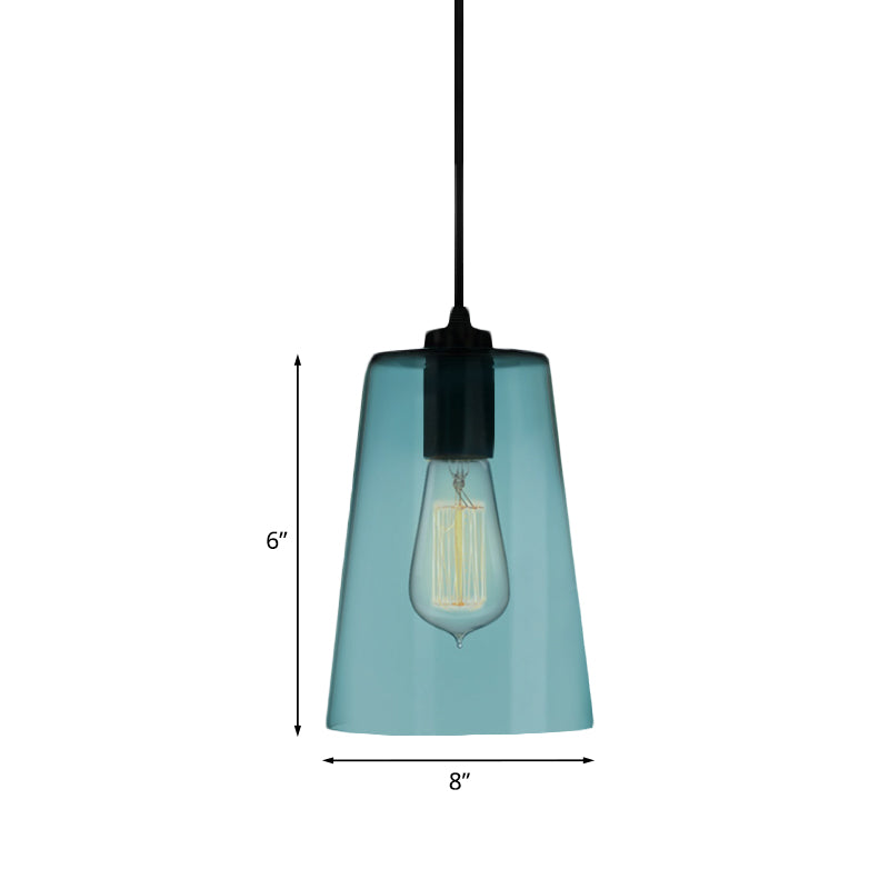 Contemporary 1 Light Pendant Lamp with Blue Glass Shade Black Global/Dome/Barrel Shape Ceiling Pendant Light Clearhalo 'Ceiling Lights' 'Glass shade' 'Glass' 'Modern Pendants' 'Modern' 'Pendant Lights' 'Pendants' Lighting' 770129