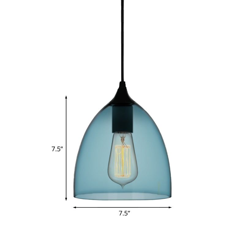 Contemporary 1 Light Pendant Lamp with Blue Glass Shade Black Global/Dome/Barrel Shape Ceiling Pendant Light Clearhalo 'Ceiling Lights' 'Glass shade' 'Glass' 'Modern Pendants' 'Modern' 'Pendant Lights' 'Pendants' Lighting' 770134