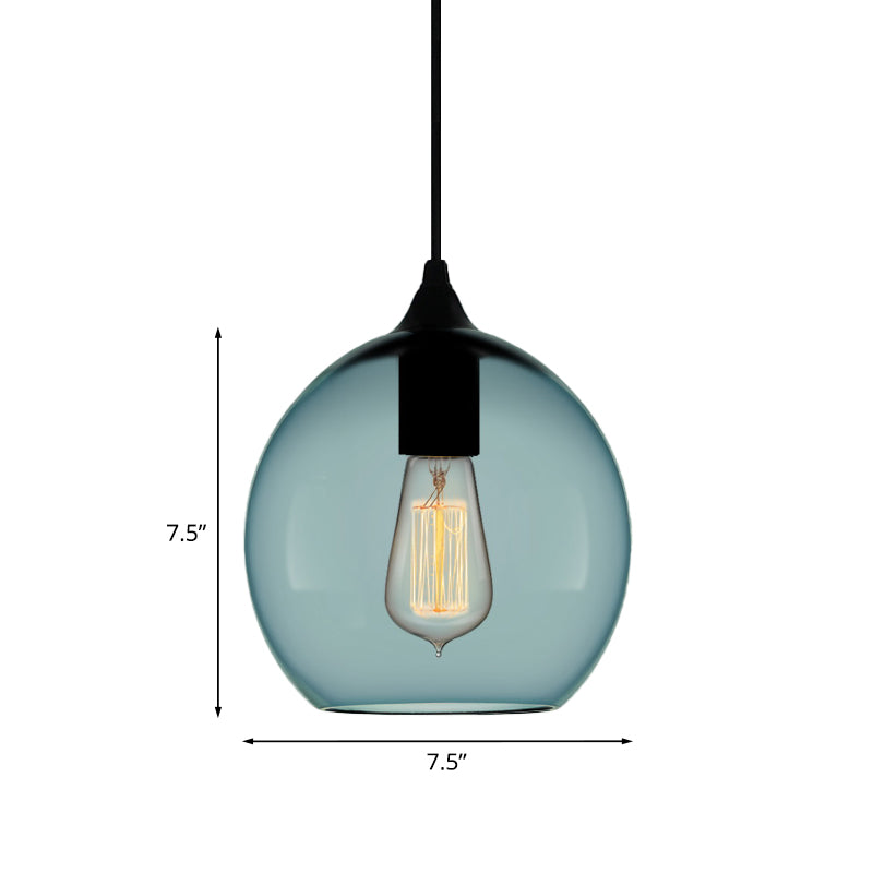 Contemporary 1 Light Pendant Lamp with Blue Glass Shade Black Global/Dome/Barrel Shape Ceiling Pendant Light Clearhalo 'Ceiling Lights' 'Glass shade' 'Glass' 'Modern Pendants' 'Modern' 'Pendant Lights' 'Pendants' Lighting' 770139