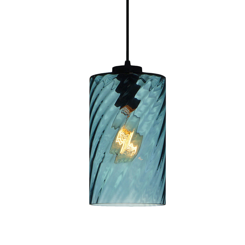 Sphere/Dome/Cylindrical Suspension Pendant Modernist Blue Lattice Glass 1 Light Black Ceiling Hung Light Clearhalo 'Ceiling Lights' 'Glass shade' 'Glass' 'Modern Pendants' 'Modern' 'Pendant Lights' 'Pendants' Lighting' 770143