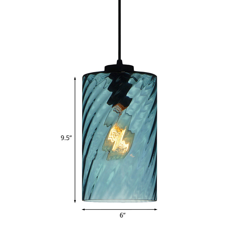 Sphere/Dome/Cylindrical Suspension Pendant Modernist Blue Lattice Glass 1 Light Black Ceiling Hung Light Clearhalo 'Ceiling Lights' 'Glass shade' 'Glass' 'Modern Pendants' 'Modern' 'Pendant Lights' 'Pendants' Lighting' 770144