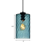 Sphere/Dome/Cylindrical Suspension Pendant Modernist Blue Lattice Glass 1 Light Black Ceiling Hung Light Clearhalo 'Ceiling Lights' 'Glass shade' 'Glass' 'Modern Pendants' 'Modern' 'Pendant Lights' 'Pendants' Lighting' 770144