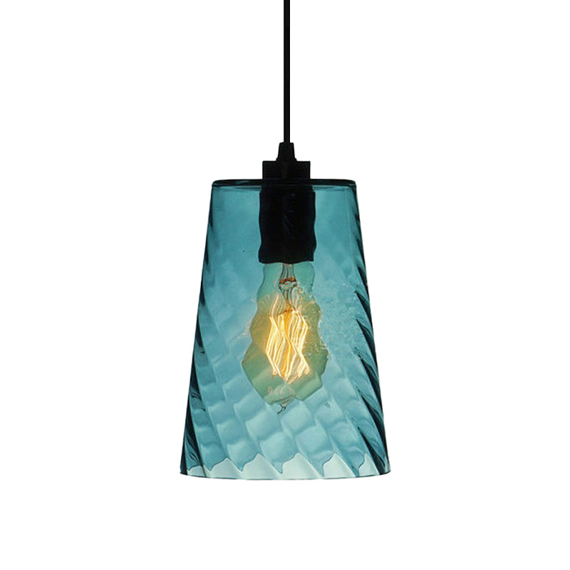 Sphere/Dome/Cylindrical Suspension Pendant Modernist Blue Lattice Glass 1 Light Black Ceiling Hung Light Clearhalo 'Ceiling Lights' 'Glass shade' 'Glass' 'Modern Pendants' 'Modern' 'Pendant Lights' 'Pendants' Lighting' 770148