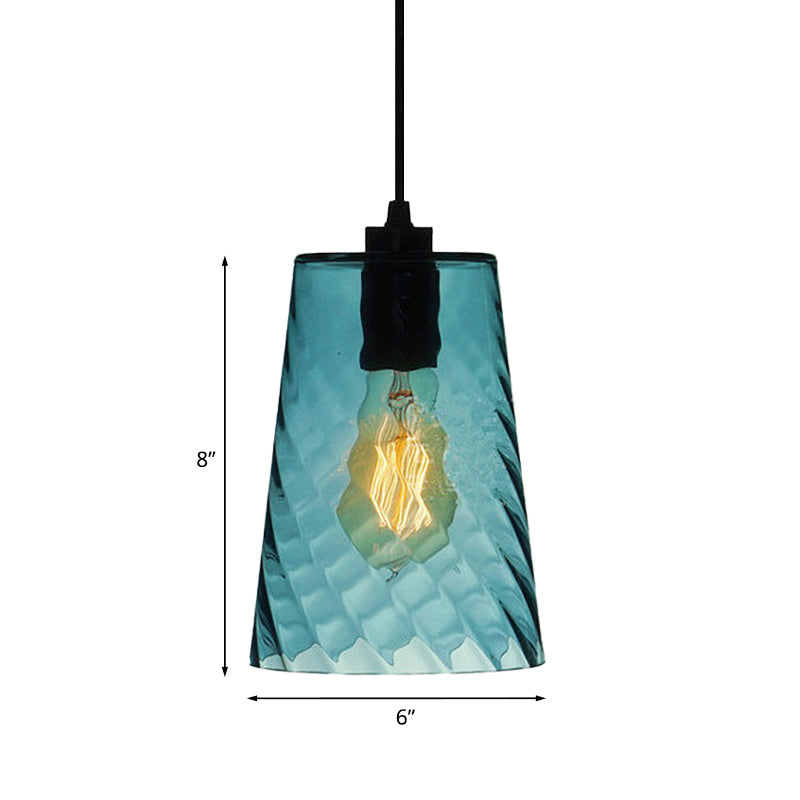 Sphere/Dome/Cylindrical Suspension Pendant Modernist Blue Lattice Glass 1 Light Black Ceiling Hung Light Clearhalo 'Ceiling Lights' 'Glass shade' 'Glass' 'Modern Pendants' 'Modern' 'Pendant Lights' 'Pendants' Lighting' 770149