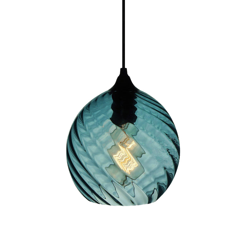 Sphere/Dome/Cylindrical Suspension Pendant Modernist Blue Lattice Glass 1 Light Black Ceiling Hung Light Clearhalo 'Ceiling Lights' 'Glass shade' 'Glass' 'Modern Pendants' 'Modern' 'Pendant Lights' 'Pendants' Lighting' 770153