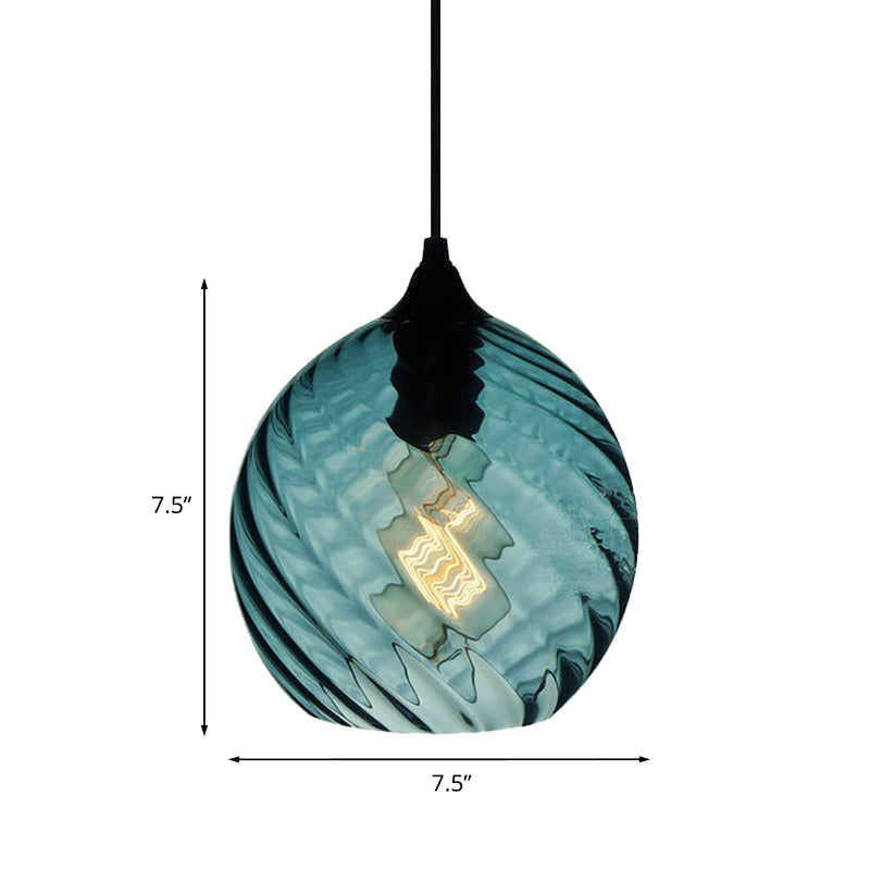 Sphere/Dome/Cylindrical Suspension Pendant Modernist Blue Lattice Glass 1 Light Black Ceiling Hung Light Clearhalo 'Ceiling Lights' 'Glass shade' 'Glass' 'Modern Pendants' 'Modern' 'Pendant Lights' 'Pendants' Lighting' 770154