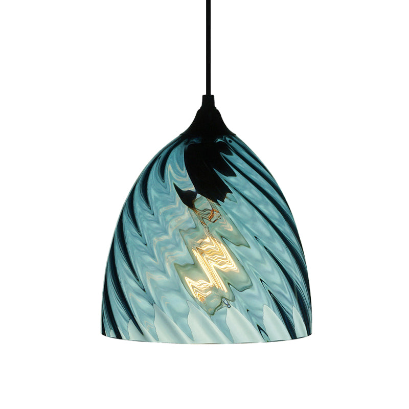 Sphere/Dome/Cylindrical Suspension Pendant Modernist Blue Lattice Glass 1 Light Black Ceiling Hung Light Clearhalo 'Ceiling Lights' 'Glass shade' 'Glass' 'Modern Pendants' 'Modern' 'Pendant Lights' 'Pendants' Lighting' 770158